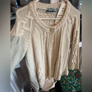 Aran Crafts Ivory Cable Knit Women's Cardigan
